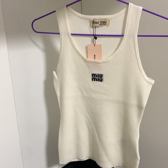 Miu Miu White Ribbed Tank Top - Picture 1 of 5